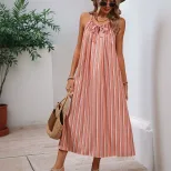 Elegant Striped Maxi Dress Sweet and Chic Design Adjustable Spaghetti Straps Loose Fit Perfect f
