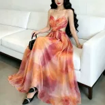 Orange Floral Print Maxi Dress Elegant Sleeveless Design Perfect for Beach Vacations Wholesale A