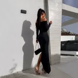Off Shoulder Midi Dress Elegant Slim Fit Autumn Winter Fashionable Style Wholesale Available