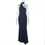 Elegant Solid Color Long Asymmetrical Bodycon Dress with Ruffles Backless Slim Fit Perfect for E