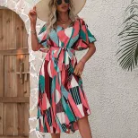 Floral Print Maxi Dress Short Sleeve Tie Detail Elegant Design Perfect for Summer Events Wholesa