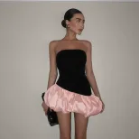 Chic Womens Strapless Color Block A Line Dress Sexy Backless Design Flattering Fit Perfect for A