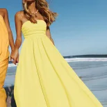 Chic Yellow Strapless Maxi Dress Elegant Sleeveless Summer Style Perfect for Petite Figures Whol
