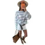 Striped Loose Fit Long Sleeve T Shirt for Women Stylish Knot Design Casual Everyday Wear Wholesa