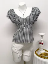 Plaid Short Sleeve T Shirt for Women Casual Summer Style Comfortable Cotton Fabric Wholesale Ava