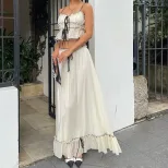 Womens Summer Fashion Set Stylish French Inspired Sleeveless Top Elegant Maxi Skirt Perfect for