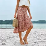 High Waisted Irregular Floral Midi Skirt Fresh and Sweet Design Summer Vacation or Date Wear Who