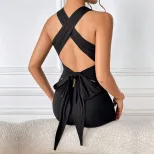 Backless Bodycon Dress Elastic Fabric Halter Neck Sexy Design Spring Summer Fashion for Women Wh