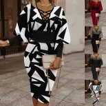 Long Sleeve V Neck Bodycon Dress Waist Defining Elegant Fit Soft Fabric Autumn Winter Fashion Wh