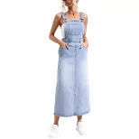 Denim Midi Dress Waist Defining Sleeveless Trendy Design Casual Wear for Summer Wholesale Availa