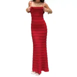 Red Lace Ruffled Cami Dress Slim Fit Elegant Design Unique Style Perfect for Parties and Special