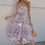 Layered Floral Print Maxi Dress Casual Style Adjustable Drawstring Comfortable Fabric Perfect fo