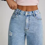 High Waisted Straight Leg Denim Pants Versatile Loose Fit Trendy Style Casual Wear for Women Who