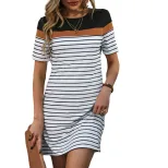 Summer Casual Striped T Shirt Dress Loose Fit Color Block Design Comfortable Fabric Ideal for Ev