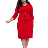 V Neck Ruffle Hem Pencil Skirt High Waist Slim Fit Elegant Design Winter Office Wear for Women W