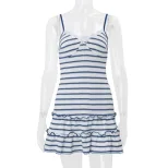 Summer Sleeveless Striped Color Block Dress Backless Design Trendy Style Perfect for Parties Wholesale Available