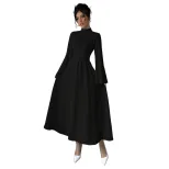 Black Long Sleeve Dress Vintage Style Waist Defining Flared Sleeves Spring Summer Occasion Whole