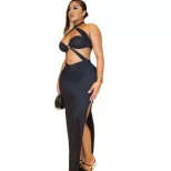 Fashionable Solid Color Bodycon Dress Sexy Ruched Design Halter Neck Backless Perfect for Partie
