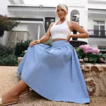 Elegant Long A Line Denim Skirt Slim Fit High Waist Classic Style Perfect for Casual Outings Who