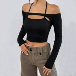 Womens Sexy Off Shoulder Slim Fit Short Sleeve T Shirt Hollow Out Design American Style Spring S