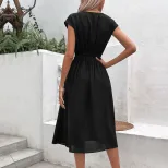 Elegant Black V Neck Dress Minimalist Style Versatile Fit Summer Fashion Wholesale Available