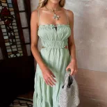 Vintage Inspired Backless Maxi Dress Elegant A Line Silhouette Spaghetti Straps Summer Fashion W