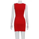 Sexy Womens Dress V Neck Sleeveless High Waist Lace Trim Bodycon Style for Parties and Events Wh