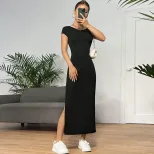 Elegant Sleeveless Knit Dress Backless Side Slit Mid Length Summer Fashion for Women Wholesale A