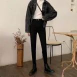 跨境2023春秋新款韩版黑色牛仔裤女 学生高腰显瘦紧身小脚直筒裤
