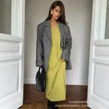 Long Sweater Dress Soft Fabric Scissor Collar Loose Fit Elegant Style Autumn Winter Fashion Whol