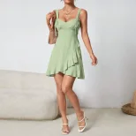 A Line Ruffle Hem Dress Waist Defining Sleeveless Lightweight Fabric Casual Vacation or Resort W