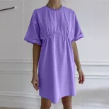 Summer Womens Cotton A Line Dress Casual Loose Fit Round Neck European Style Perfect for Everyda