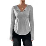Womens V Neck T Shirt Loose Fit Solid Color Casual Style Spring Summer Essential Wholesale Avail