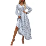 Floral Maxi Dress Elegant French Style Fresh and Sweet Design Perfect for Autumn and Winter Whol
