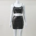 Sequined Crop Top and Skirt Set Strapless Bodycon Fit Sexy Style Perfect for Parties and Night O