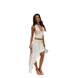 Sleeveless V Neck Top and Asymmetrical Midi Skirt Set Low Waist Slim Fit Elegant Style Perfect f
