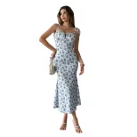 Summer Floral Print Maxi Dress Sweet Design Slim Fit Spaghetti Straps Casual Wear for Women Whol