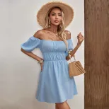 Off Shoulder A Line Dress Waist Defined Casual Floral Print Perfect for Vacation and Summer Outi