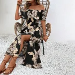 Off Shoulder Short Sleeve Dress Floral Print Mid Length Summer Style Wholesale Available ready t