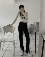 高腰显瘦牛仔裤女2023春季新款韩版学生百搭前开叉时尚休闲直筒裤