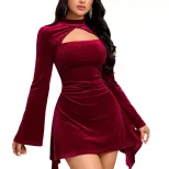 Elegant Burgundy Midi Dress Sophisticated Design Autumn Winter Style Perfect for Parties Wholesa