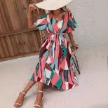 Floral Print Maxi Dress Short Sleeve Tie Detail Elegant Design Perfect for Summer Events Wholesa