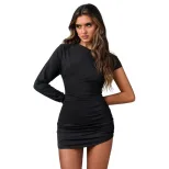 Womens Elegant Off Shoulder Dress Spring Summer Ruched Slim Fit Asymmetrical Neckline Perfect fo