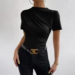 Slim Fit Half Turtleneck T Shirt Summer Essential Solid Color Short Sleeve Casual Style Wholesal