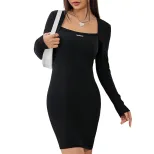 Bodycon Long Sleeve Knit Dress Solid Color Slim Fit Elegant Style Perfect for Spring Summer Part