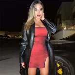 Bodycon Mesh Dress Sexy Fit Open Slit Spaghetti Straps Nightclub Party Wear Wholesale Available