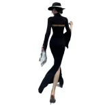 Black Fishtail Dress Slim Fit High Neck Hollow Out Side Split Elegant Evening Wear Wholesale Ava