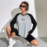 Fashion Womens Long Sleeve Top Round Neck Printed Trendy Design Casual Wear for Everyday Use Who