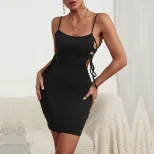 Sleeveless Black Slip Dress Elegant Sexy Lightweight Fabric Perfect for Evening Wear or Casual O