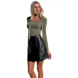 Elegant Womens T Shirt Square Neck Tie Detail Slim Fit Short Sleeve Spring Summer Casual Wear Wh